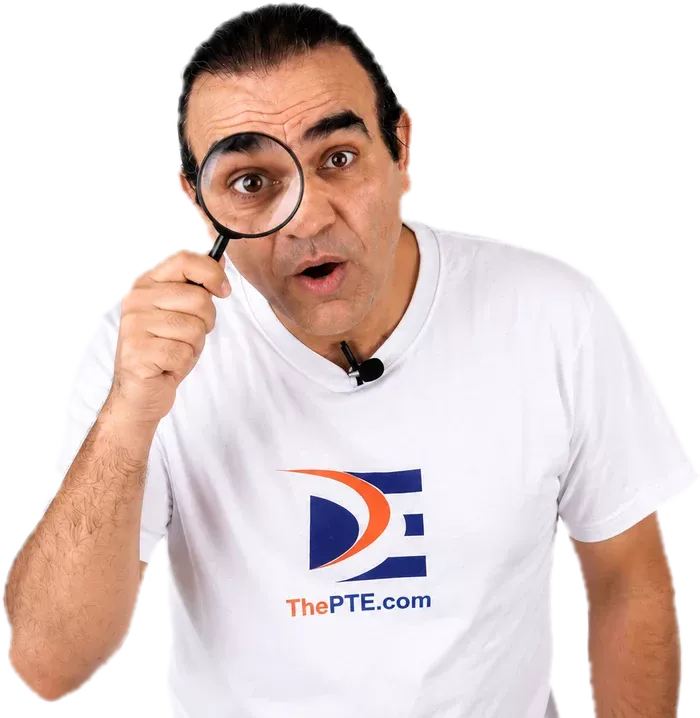 thePTE trainer looking closely through a magnifying glass